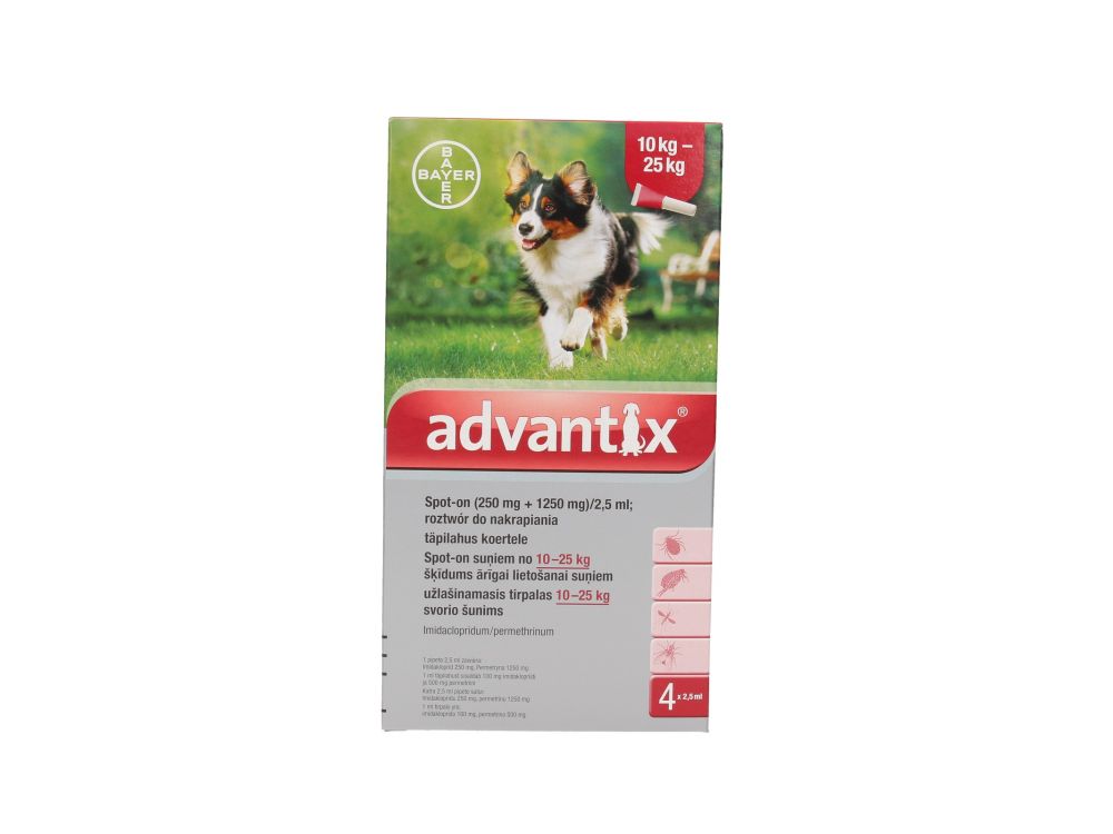 ADVANTIX SPOT-ON 4 X 2,5 ML (10-25 KG)  ROZTWÓR DO NAKRAPIANIA