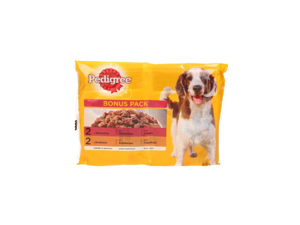 PEDIGREE SASZETKA 4X100G Z WOŁOWINĄ I DROBIEM W GALARECIE