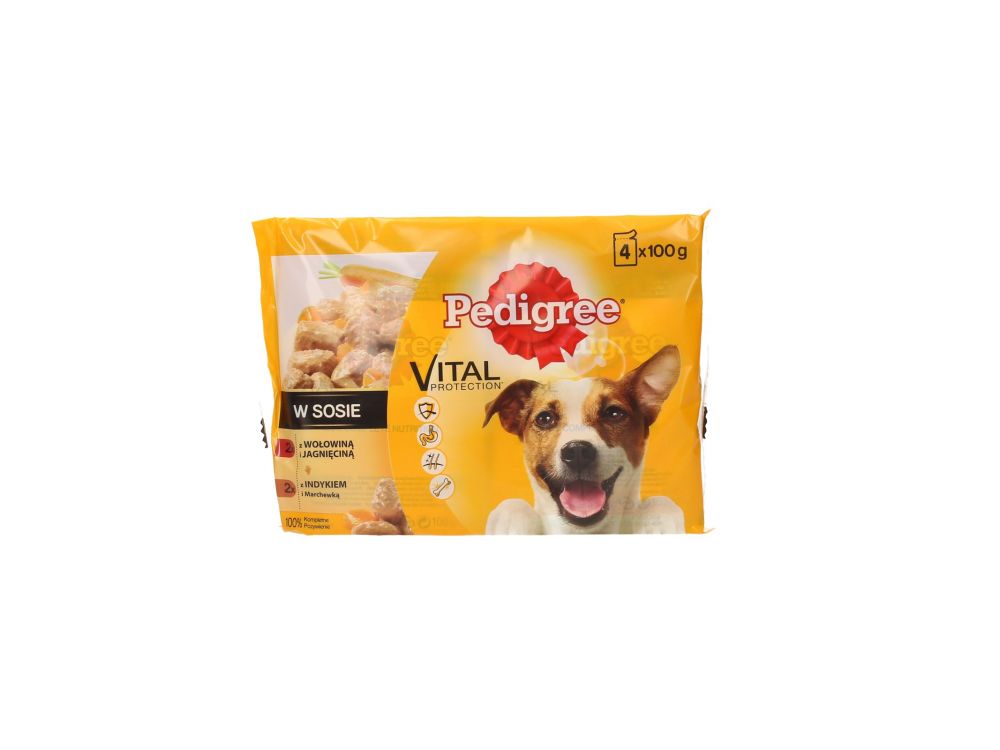 PEDIGREE SASZETKA 4X100G WOŁOWINA/JAGNIĘCINA/INDYK W SOSIE