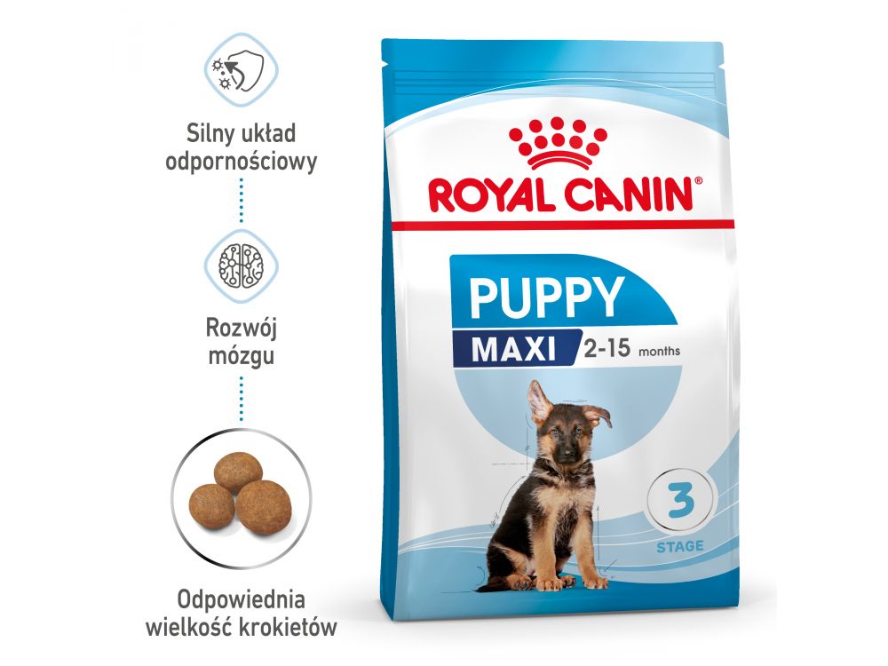 ROYAL CANIN MAXI PUPPY KARMA SUCHA DLA SZCZENIĄT, OD 2 DO 15 MIESIĄCA ŻYCIA, RAS DUŻYCH 15 KG