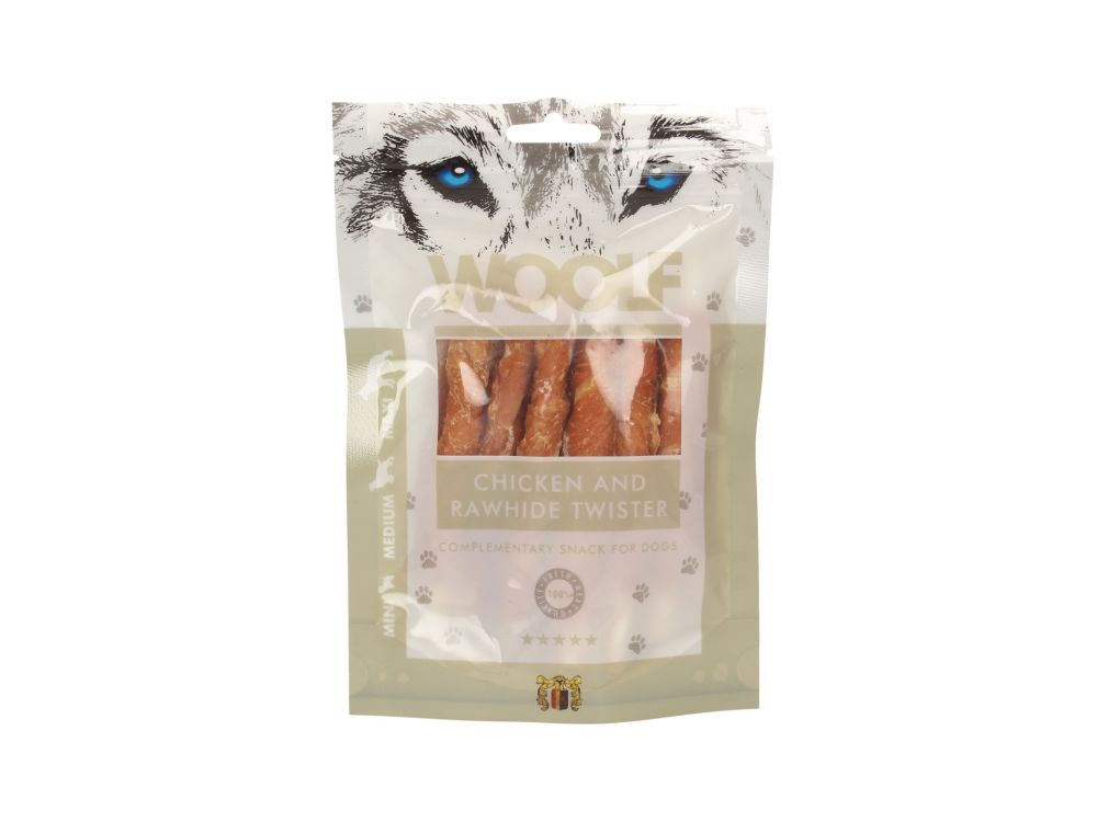 WOOLF PRZYSMAK CHICKEN AND RAWHIDE TWISTER 100G