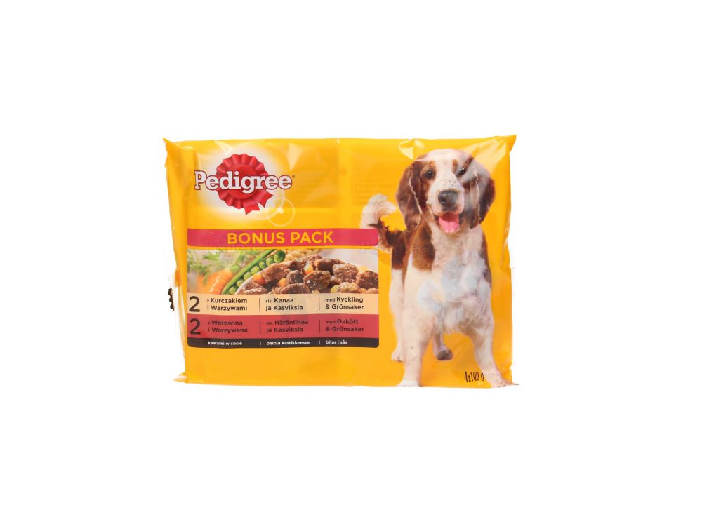 PEDIGREE SASZETKA 4X100G Z KURCZAKIEM I WOŁOWINĄ W SOSIE