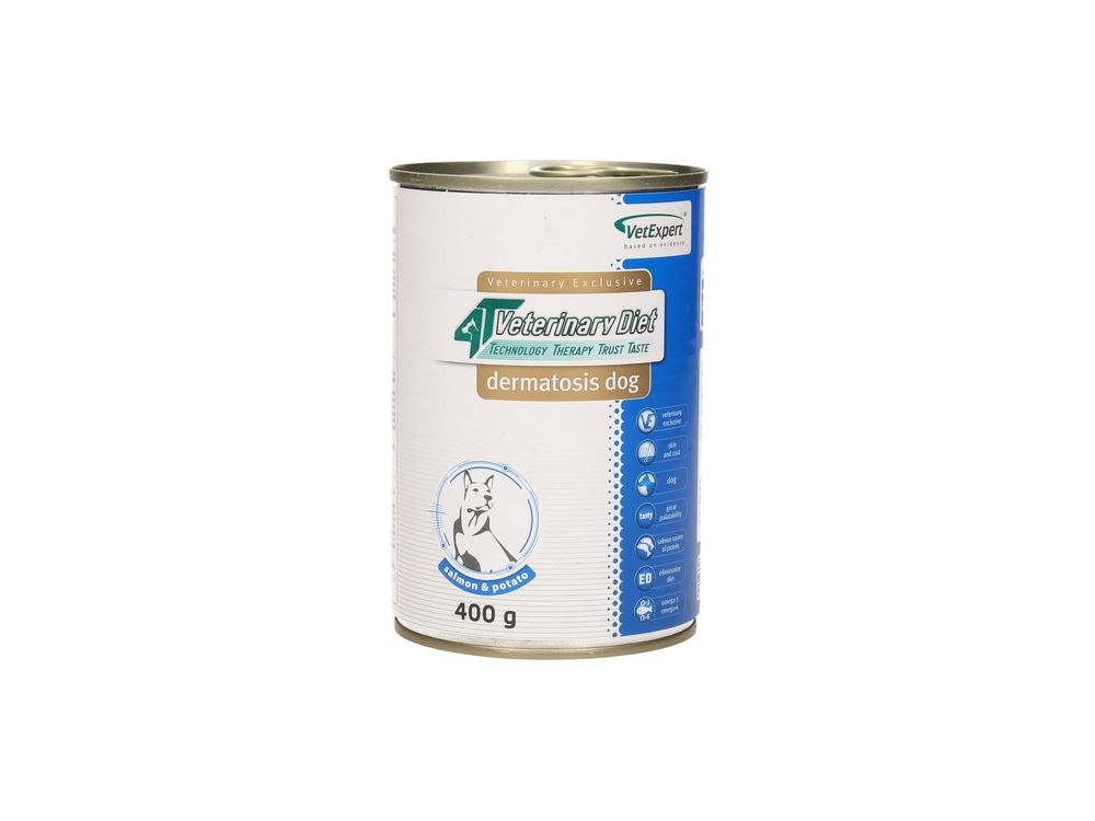 4T VETERINARY DIET DOG DERMATOSIS SALMON/POTATO 400 G PUSZKA