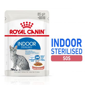 ROYAL CANIN  INDOOR STERILISED W SOSIE, KARMA MOKRA W SOSIE DLA KOTÓW DOROSŁYCH, STERYLIZOWANYCH, PRZEBYWAJĄCYCH WYŁĄCZNIE W DOMU