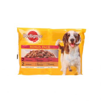 PEDIGREE SASZETKA 4X100G Z WOŁOWINĄ I DROBIEM W GALARECIE
