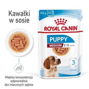 ROYAL CANIN MEDIUM PUPPY KARMA MOKRA W SOSIE DLA SZCZENIĄT DO 12 MIESIĄCA, RAS ŚREDNICH 140G