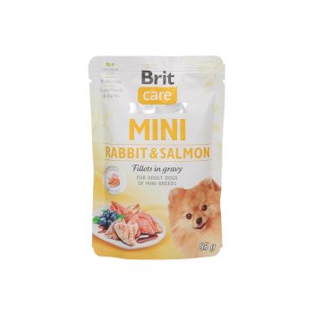 BRIT CARE MINI POUCH RABBIT & SALMON FILLETS IN GRAVY 85G