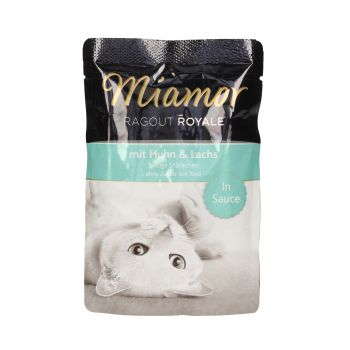 MIAMOR RAGOUT ROYALE Z KURĄ I ŁOSOSIEM W SOSIE SASZETKA 100G 74069