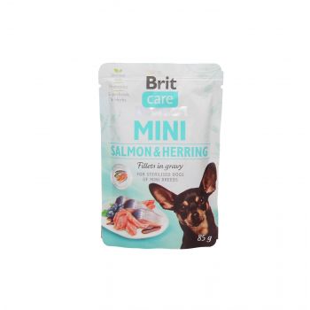 BRIT CARE MINI POUCH SALMON & HERRING STERILISED FILLETS IN GRAVY 85G